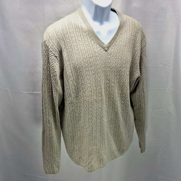 Tricots St. Raphael Men's XL Silk Cashmere Wool V-Neck Sweater Oatmeal Beige - Picture 4 of 12